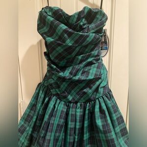 green emerald velvet dress Juliet Plaid Dress | Green Plaid Long Sleeve Dress main image 1